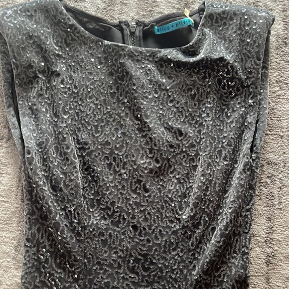 Alice + Olivia XS/P Sparkly Gray Velvet Sequin Midi Dress - Picture 3 of 8